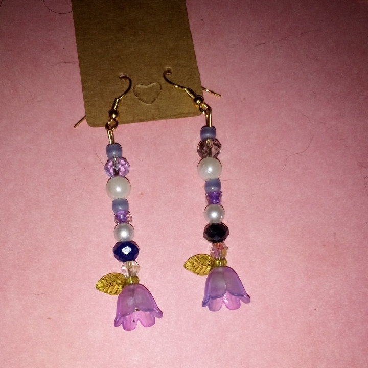 Purple And Gold Floral Dangle Earrings